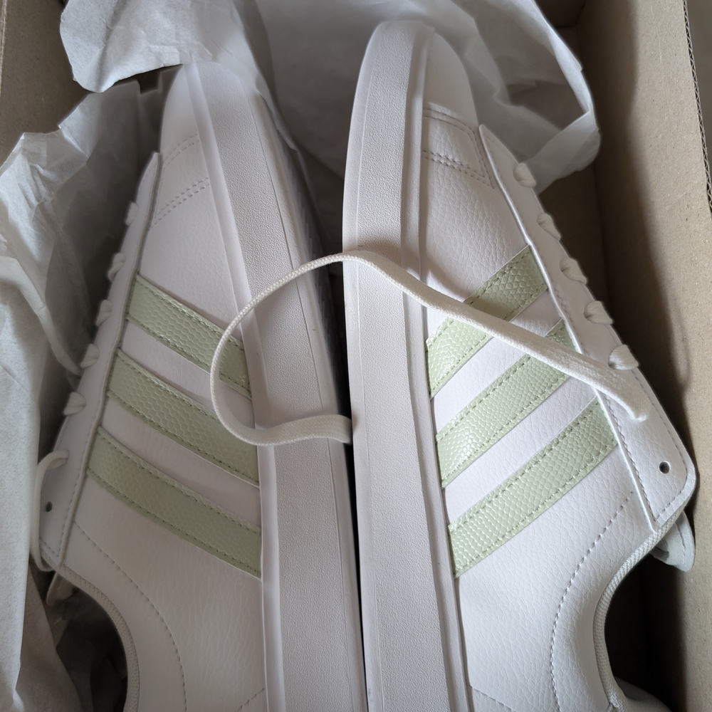 Adidas White and Green Sneakers Sleek Minimalist Design